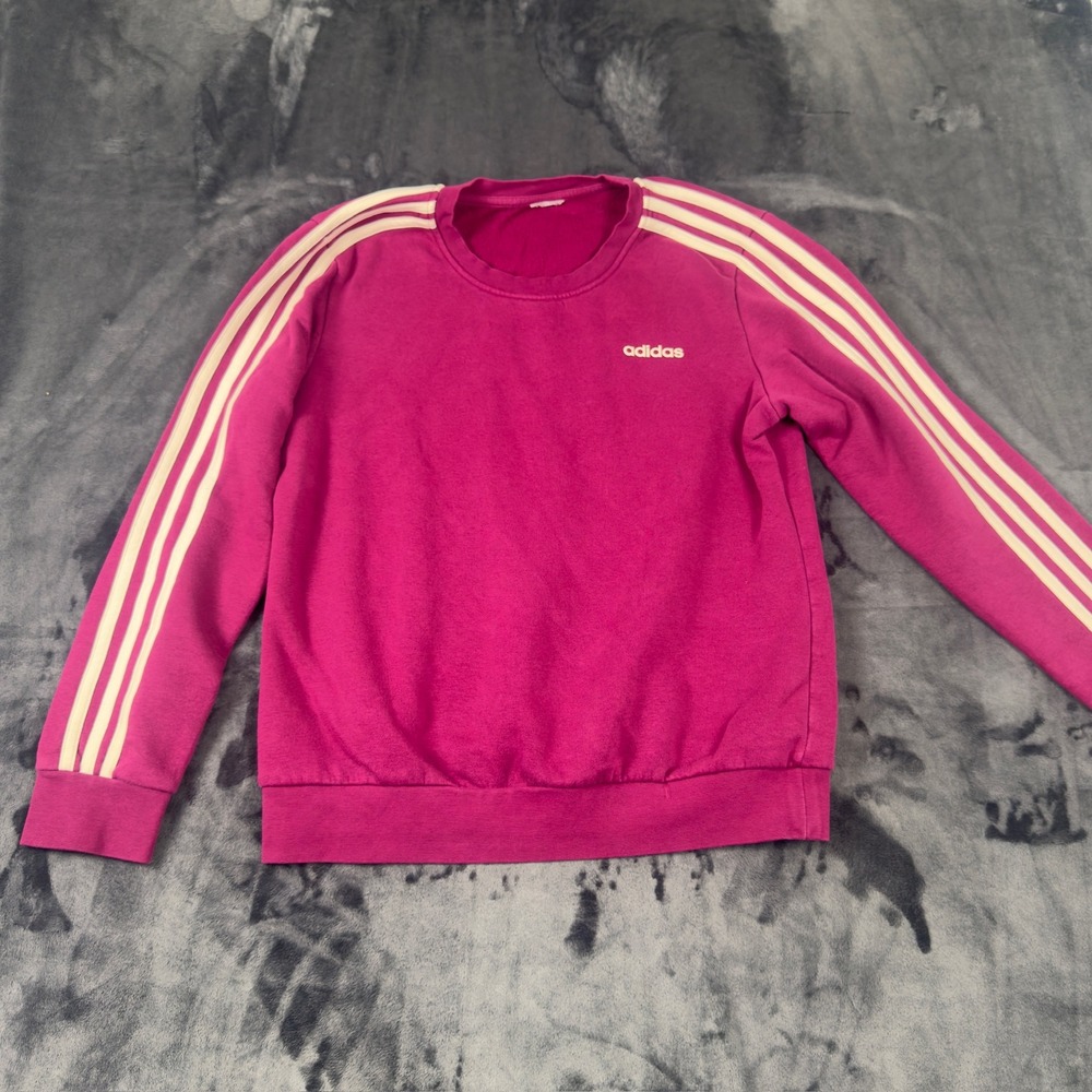 Adidas Sweatshirt Womens‎ Small Pink 3 Stripe Crewneck Fleece Pullover 3004